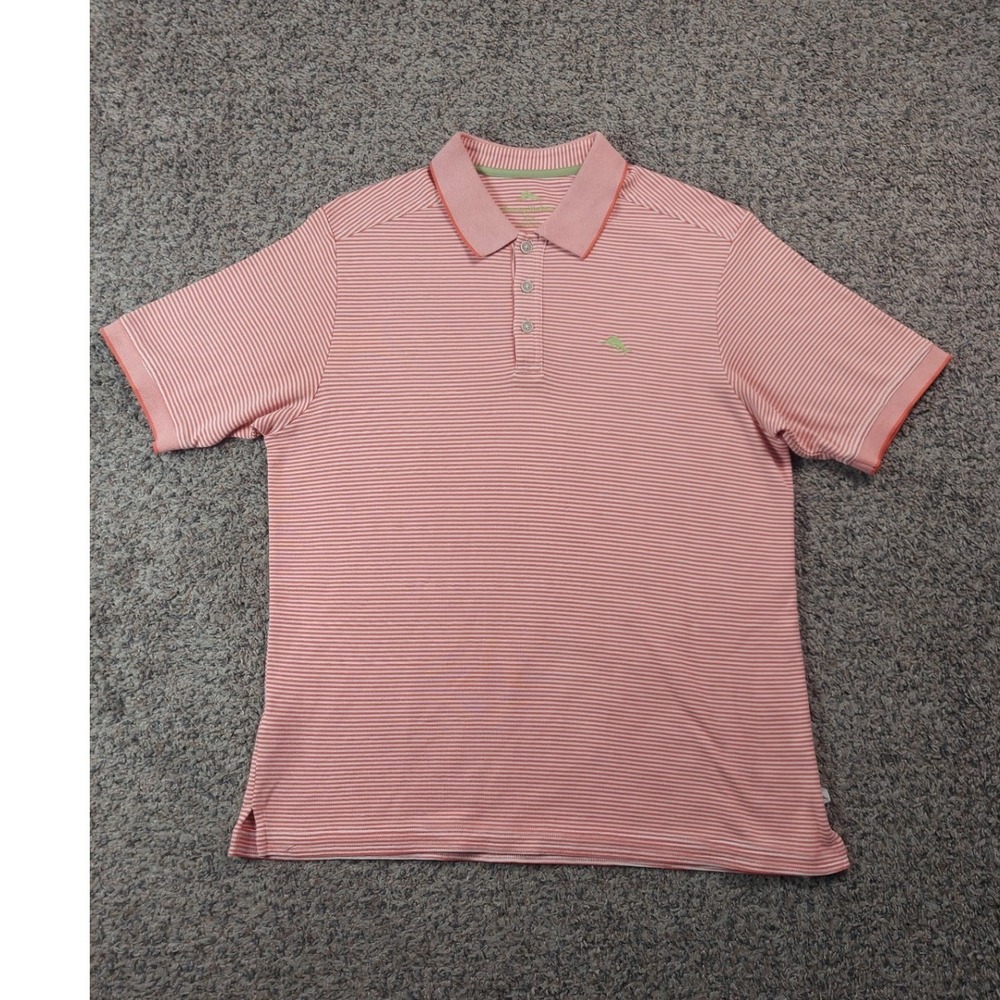 Tommy Bahama Micro Stripe Polo Shirt Medium Pink Mens Casual Pima Cotton Blend